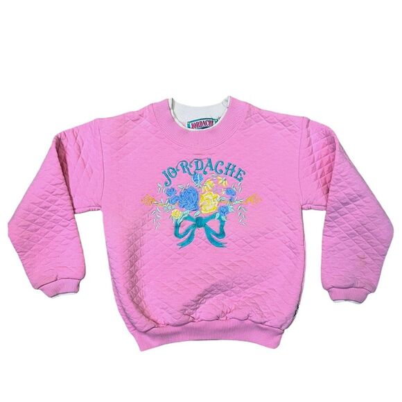 Vintage Other - Vintage Jordache Girls Quilted Sweatshirt Pullover Pink Embroidered Medium 10 12